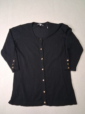 Laura Black Button-Down Women's Cardigan with Gold Buttons